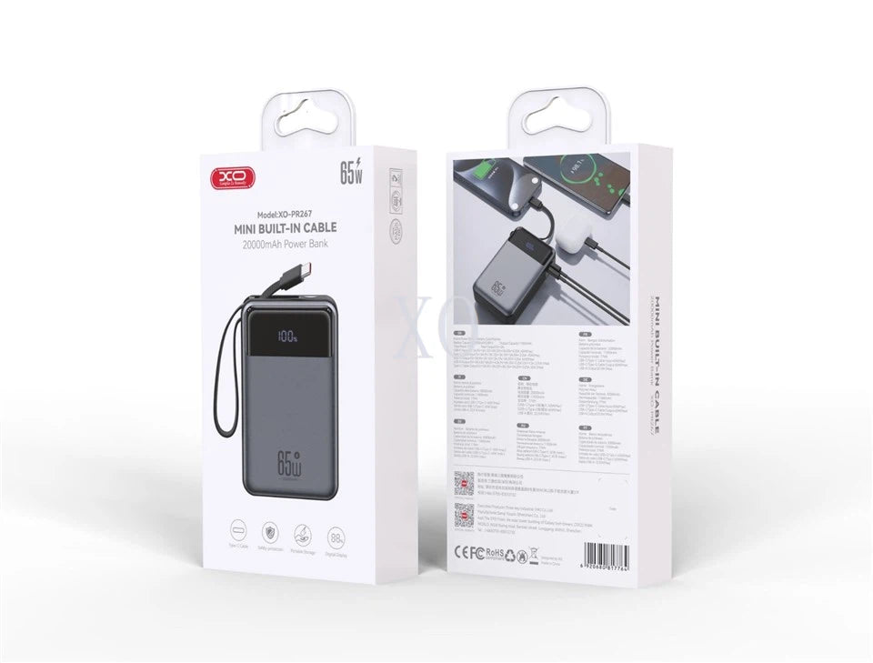 XO PR267 Power Bank With 65W TYPE-C Cable